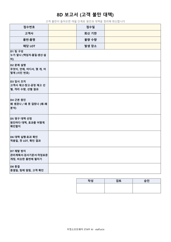 8D 보고서 빈 양식 미리보기